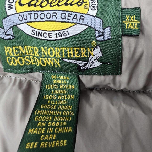 Cabela's Vest Men 2XL Tall Green Premier Northern Goose Down Puffer Jacket  (87) - Picture 6 of 8